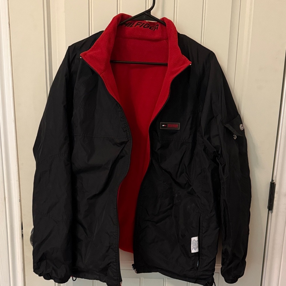 Tommy Hilfiger Black Windbreaker with Red Lining